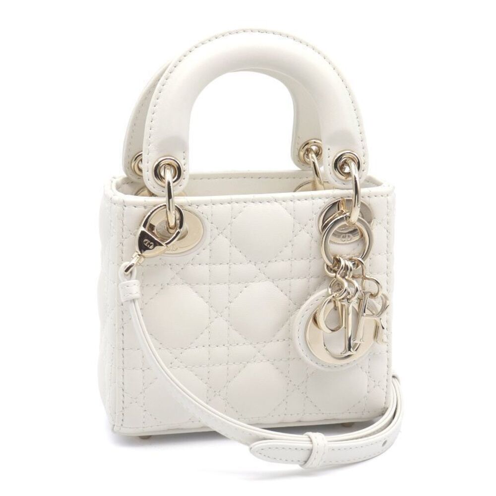 Christian Dior Lady Lambskin Latte Cannage Handbag White